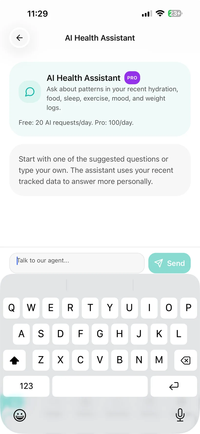 Habits AI Health Assistant chat screen