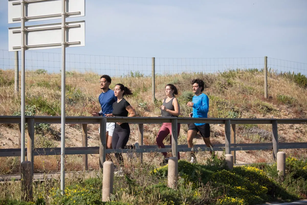 People out being active together outdoors